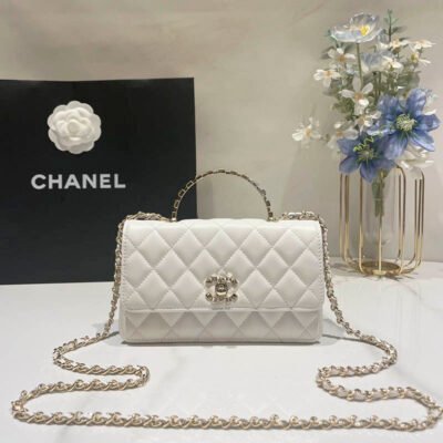 02 Chanel 25P Rhinestone Handle WOC AS3797(White)