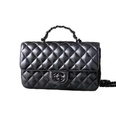 Black Chanel 25C Flap Bag with Top Handle(Black)