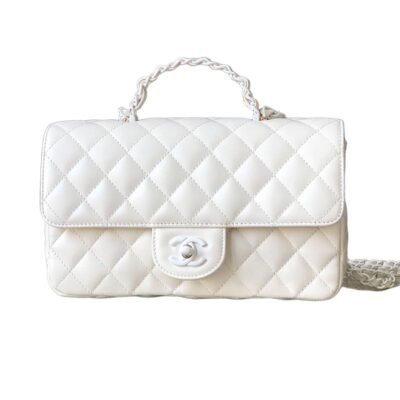 white Chanel 25C Flap Bag with Top Handle(White)