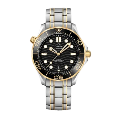 Omega Seamaster Diver 300M  Black and Gold Dial Ceramic Bezel Watch On SS Bracelet 1:1 Super Clone