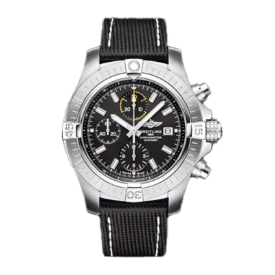 A13317101b1x1 cielonia watches Breitling Avenger Chronograph 45mm A13317101B1X1 Matte Silver Stainless steel Mens watch with black dial Yellow chronograph sub dials and date window at 3 oclock