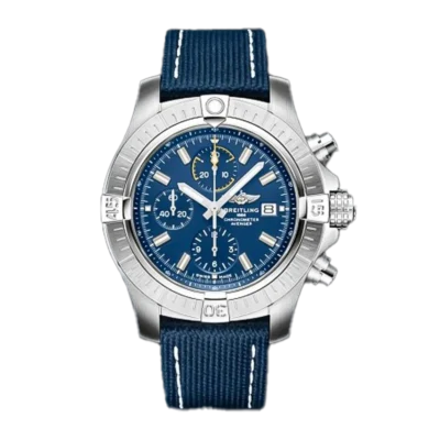 A13317101c1x1 cielonia watches Breitling Avenger Chronograph 45mm A13317101C1X1 Matte Silver Stainless steel Mens watch with black dial Yellow chronograph sub dials and date window at 3 oclock