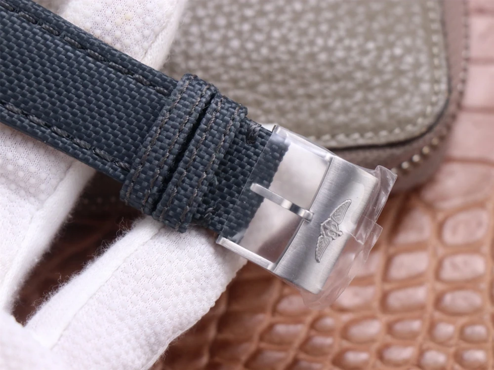 Breitling Avenger Chronograph A13375101B1X2 black nylon strap with brushed stainless steel buckle engraved with winged logo