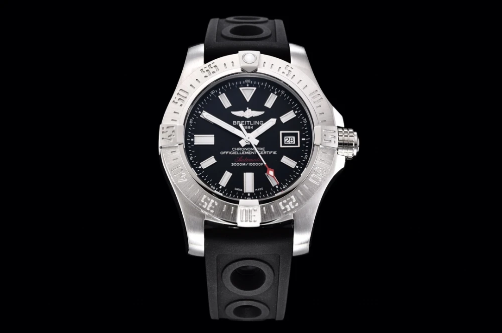 Breitling Avenger II Seawolf 45mm Matte Silver Dive Watch with Black Dial And Ocean Racer Rubber Strap