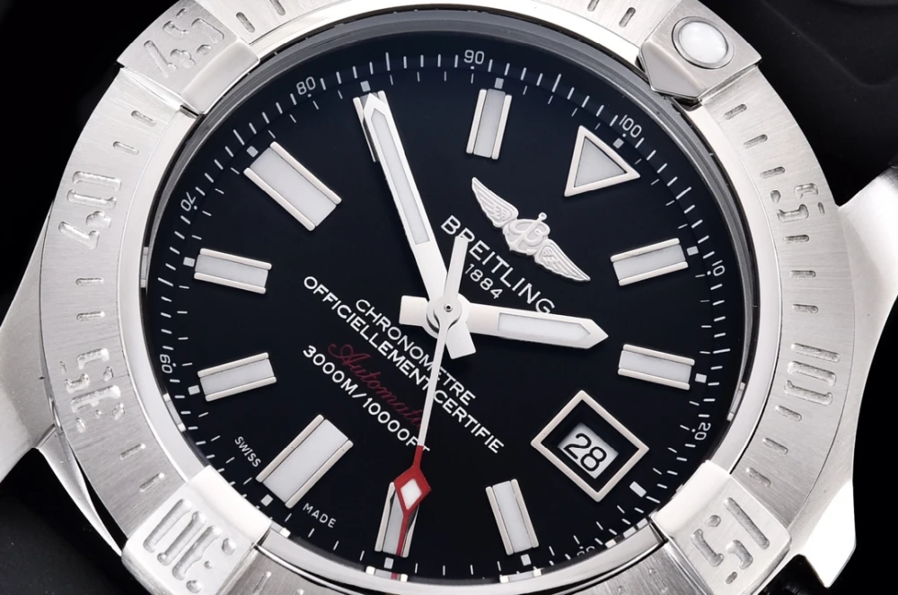 Breitling Avenger II Seawolf A1733110 Black Dial Close-up with Date Window