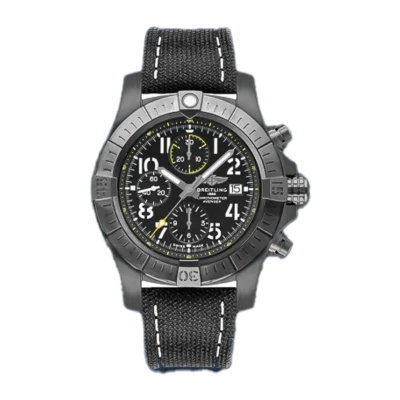 V13317101b1x1 cielonia watches Breitling Avenger Chronograph 45mm V13317101B1X1 Matte Black Stainless steel watch with black dial Yellow chronograph sub dials and date window at 3 oclock