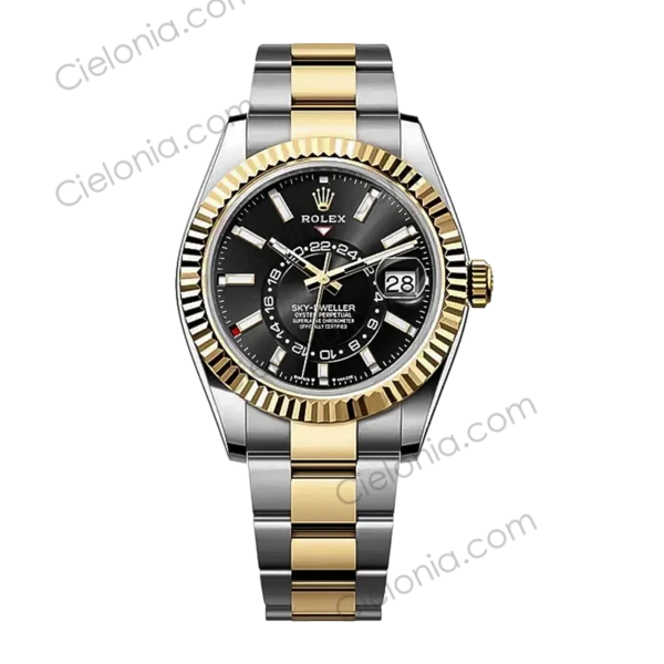Rolex SkyDweller M326933 Oyster Perpetual 904L steel with Black dial and silver gold tone watch bracelet