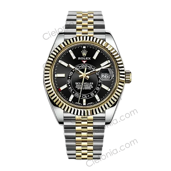 Rolex SkyDweller M326933 Jubilee 904L steel with Black dial and silver gold tone watch bracelet