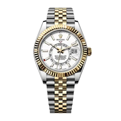 M326933 0010 cielonia watches Rolex SkyDweller Jubilee 904L steel with white dial and silver gold tone watch bracelet