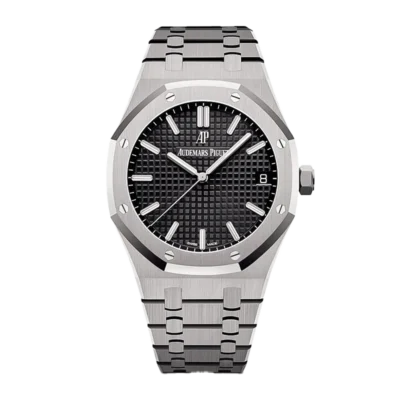 Audemars Piguet Royal Oak Automatic Men's Watch, Black Tapisserie Dial, Stainless Steel Case & Bracelet, Swiss Made Luxury Wristwatch
