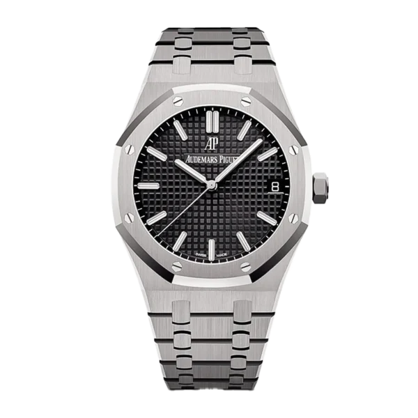 Audemars Piguet Royal Oak Automatic Men's Watch, Black Tapisserie Dial, Stainless Steel Case & Bracelet, Swiss Made Luxury Wristwatch