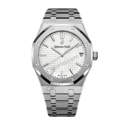 Audemars Piguet Royal Oak Automatic Men's Watch, White Tapisserie Dial, Stainless Steel Case & Bracelet, Swiss Made Luxury Wristwatch