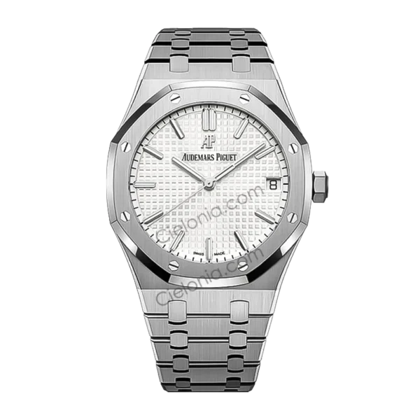 Audemars Piguet Royal Oak Automatic Men's Watch, White Tapisserie Dial, Stainless Steel Case & Bracelet, Swiss Made Luxury Wristwatch