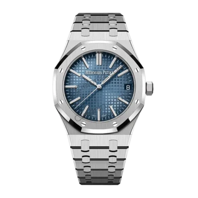 Audemars Piguet Royal Oak Automatic Men's Watch, Ice Blue Tapisserie Dial, Stainless Steel Case & Bracelet, Swiss Made Luxury Wristwatch