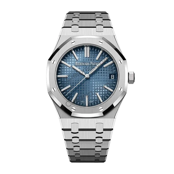 Audemars Piguet Royal Oak Automatic Men's Watch, Ice Blue Tapisserie Dial, Stainless Steel Case & Bracelet, Swiss Made Luxury Wristwatch