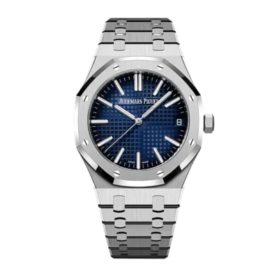 Audemars Piguet Royal Oak Automatic Men's Watch, Blue Tapisserie Dial, Stainless Steel Case & Bracelet, Swiss Made Luxury Wristwatch