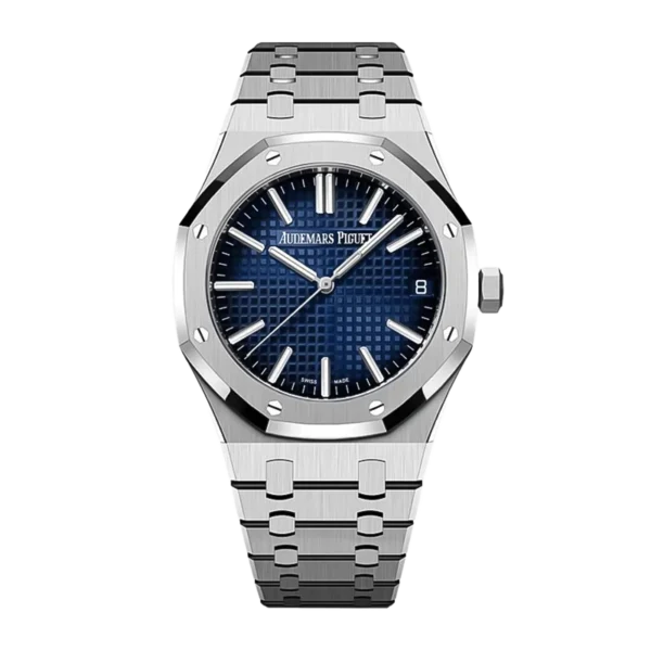 Audemars Piguet Royal Oak Automatic Men's Watch, Blue Tapisserie Dial, Stainless Steel Case & Bracelet, Swiss Made Luxury Wristwatch