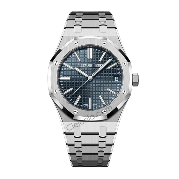 Audemars Piguet Royal Oak Automatic Men's Watch, Blue Tapisserie Dial, Stainless Steel Case & Bracelet, Swiss Made Luxury Wristwatch