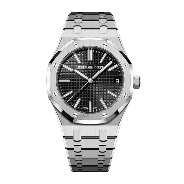 Audemars Piguet Royal Oak Automatic Men's Watch, Black Tapisserie Dial, Stainless Steel Case & Bracelet, Swiss Made Luxury Wristwatch