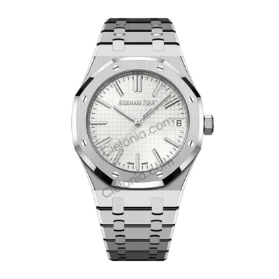Audemars Piguet Royal Oak Automatic Men's Watch, White Tapisserie Dial, Stainless Steel Case & Bracelet, Swiss Made Luxury Wristwatch