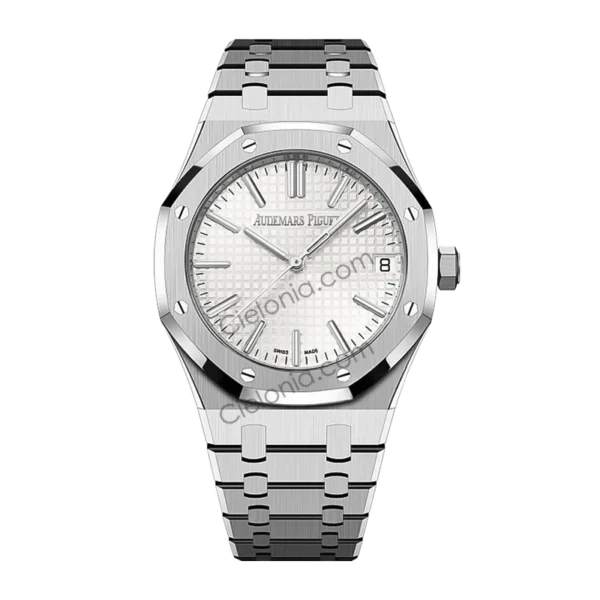 Audemars Piguet Royal Oak Automatic Men's Watch, White Tapisserie Dial, Stainless Steel Case & Bracelet, Swiss Made Luxury Wristwatch