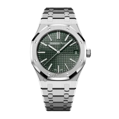 Audemars Piguet Royal Oak Automatic Men's Watch, Green Tapisserie Dial, Stainless Steel Case & Bracelet, Swiss Made Luxury Wristwatch