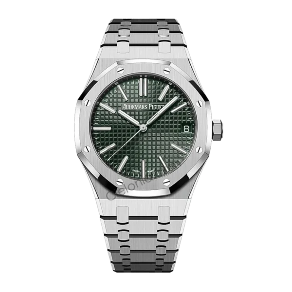 Audemars Piguet Royal Oak Automatic Men's Watch, Green Tapisserie Dial, Stainless Steel Case & Bracelet, Swiss Made Luxury Wristwatch