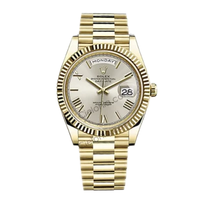 228238 0002 Rolex Day-Date 40mm 228238 Yellow Gold watch Silver Roman Dial on President Bracelet A3255