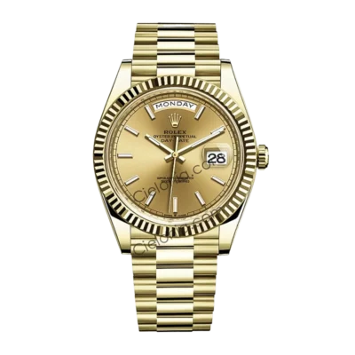 228238 0003 Rolex Day-Date 40mm 228238 Yellow Gold watch Gold Dial Baguette Hour Markers on President Bracelet A3255