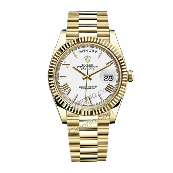 Rolex Day-Date 40mm 228238 Yellow Gold watch White Roman Dial on President Bracelet A3255