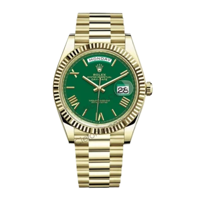 228238 0061 Rolex Day-Date 40mm 228238 Yellow Gold watch Green Roman Dial on President Bracelet A3255