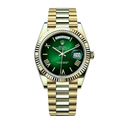 228238 0069 Rolex Day-Date 40mm 228238 Yellow Gold watch Gradient Green Roman Dial on President Bracelet A3255