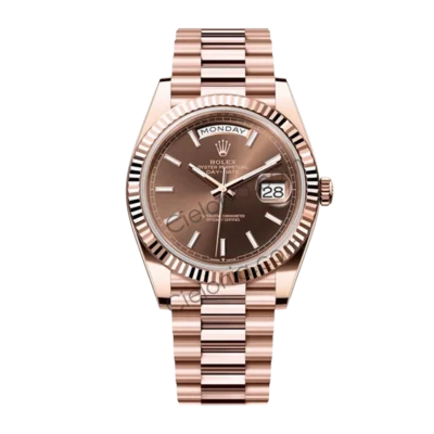 M228235 0053 Rolex Day-Date 40mm Everose Gold Chocolate Dial Fluted Bezel President Bracelet Watch 228235