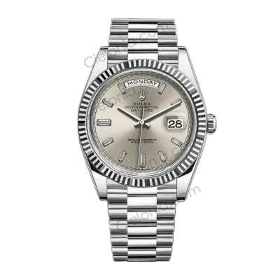 M228236 0002 Rolex Day-Date 40mm Platinum Silver Baguette Diamond Dial ARF Replica Watch Main Image
