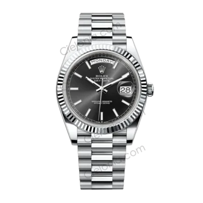 M228236 0003 Rolex Day-Date 40mm Platinum Black Baguette Diamond Dial ARF Replica Watch Main Image