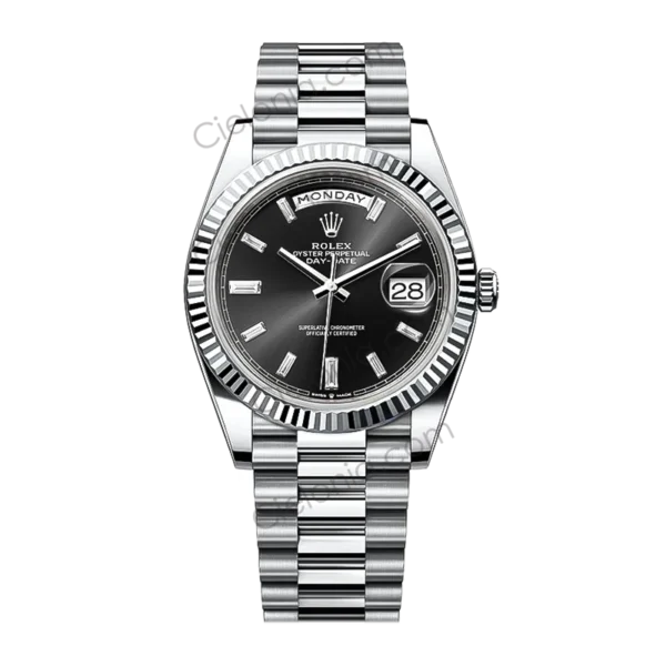 Rolex Day-Date 40mm Platinum Black Baguette Diamond Dial ARF Replica Watch Main Image