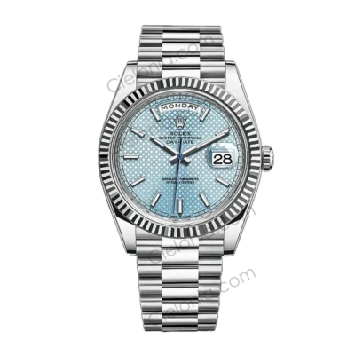 M228236 0005 Rolex Day-Date 40mm Platinum Ice Blue Baguette Diamond Dial ARF Replica Watch Main Image