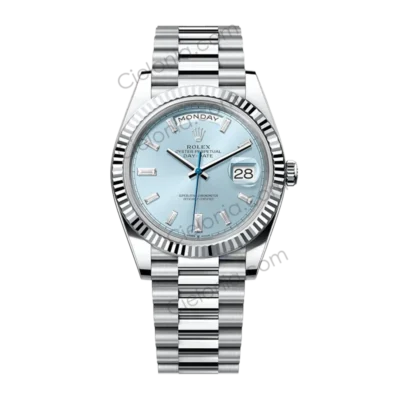 M228236 0006 Rolex Day-Date 40 Platinum Ice Blue Baguette Diamond Dial ARF Replica Watch