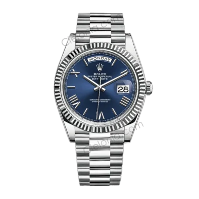 M228236 0007 Rolex Oyster Perpetual Day-Date 40 White Gold Blue Dial Roman Numerals President Bracelet Watch