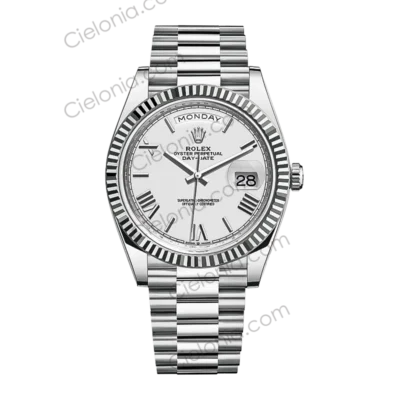 M228236 0010 Rolex Oyster Perpetual Day-Date 40 White Gold White Dial Roman Numerals President Bracelet Watch
