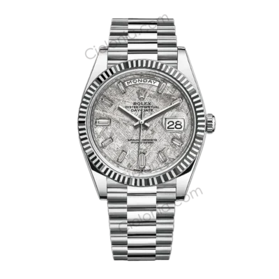 M228236 0011 Rolex Oyster Perpetual Day-Date 40 White Gold Meteorite Dial Baguette Diamond President Bracelet Watch