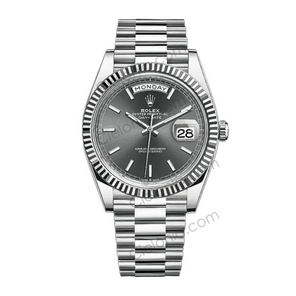 M228236 0013 Rolex Day-Date 40mm Platinum Grey Baguette Diamond Dial ARF Replica Watch Main Image