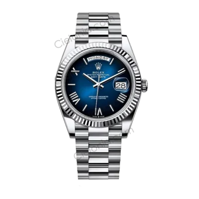 M228236 0024 Rolex Oyster Perpetual Day-Date 40 White Gold Gradient Blue Dial Roman Numerals President Bracelet Watch