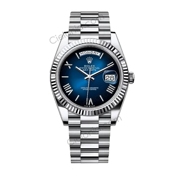 M228236 0024 Rolex Oyster Perpetual Day-Date 40 White Gold Gradient Blue Dial Roman Numerals President Bracelet Watch
