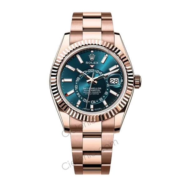 Rolex Sky‑Dweller Rose gold plated 904L stainless steel case with Blue dial and Oyster Bracelet