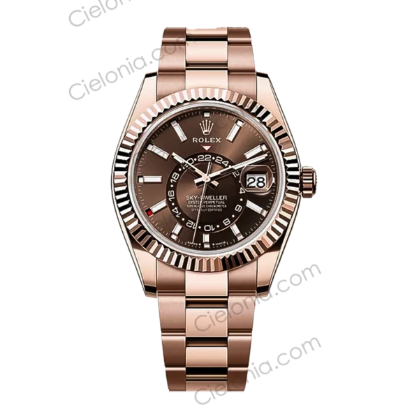Rolex Sky‑Dweller Rose gold plated 904L stainless steel case with Chocolate dial and Oyster Bracelet