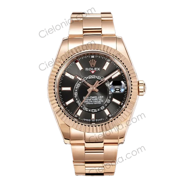 Rolex Sky‑Dweller Rose gold plated 904L stainless steel case with Black dial and Oyster Bracelet
