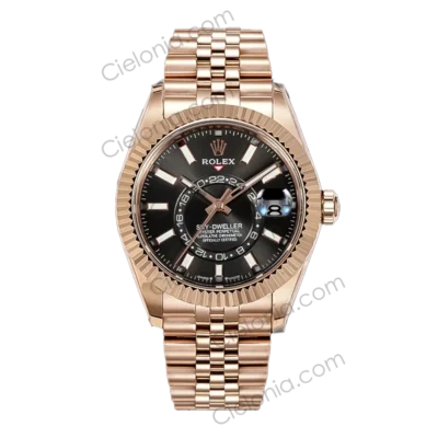 M336935 0008 Rolex Sky‑Dweller Rose gold plated 904L stainless steel case with Black dial and Jubilee Bracelet