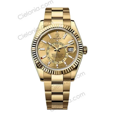 M336938 0001 Rolex Sky‑Dweller gold plated 904L stainless steel case with Gold dial and Oyster Bracelet
