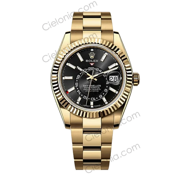 Rolex Sky‑Dweller gold plated 904L stainless steel case with Black dial and Oyster Bracelet